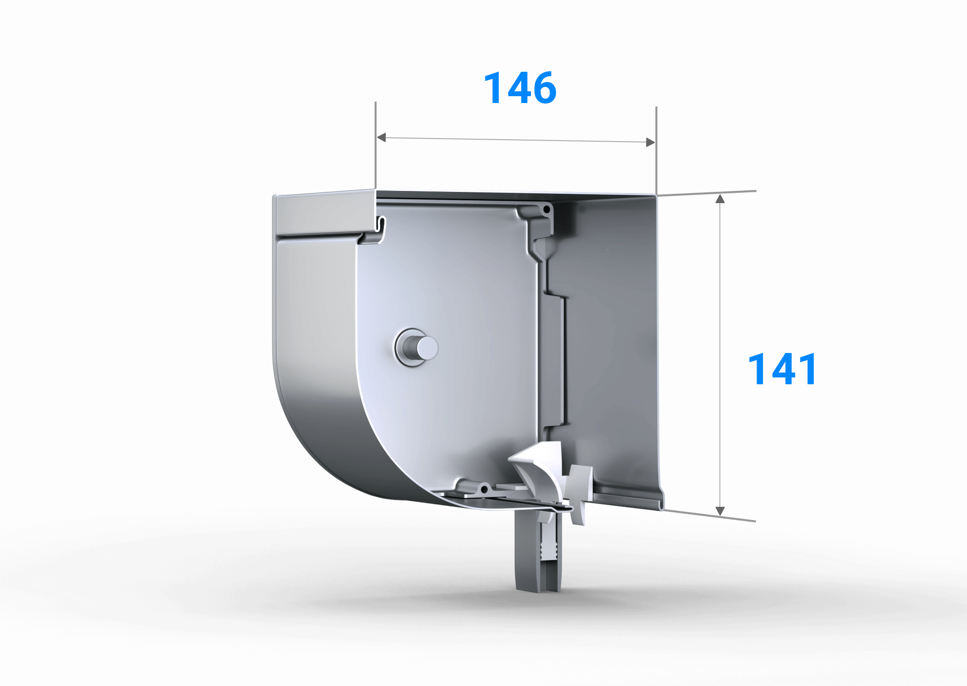 Kastmaat 137 mm – kwartronde voorzetrolluikkast