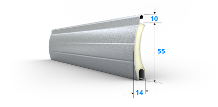 Roldeur lamellenprofiel 55 mm van aluminium, technische details en afmetingen