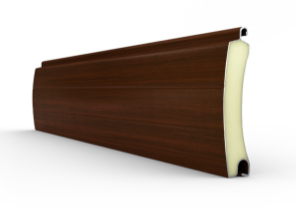 Roldeur lamellenprofiel 77 mm van aluminium, kleur donker hout houtdecor