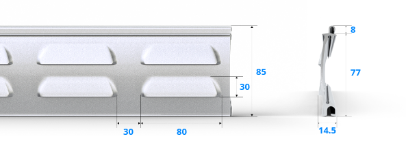 Ventilatielamellen 77 mm voor roldeur, aluminium – technische details en afmetingen