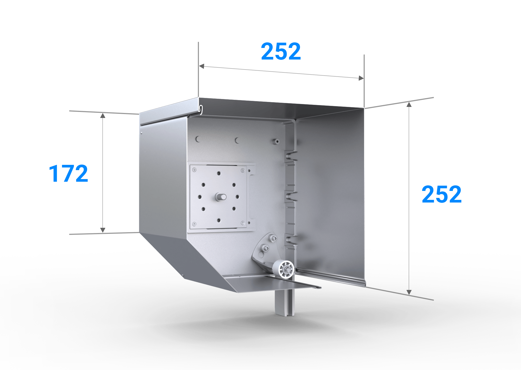 Roldeurkast van aluminium 250 mm – afmetingen