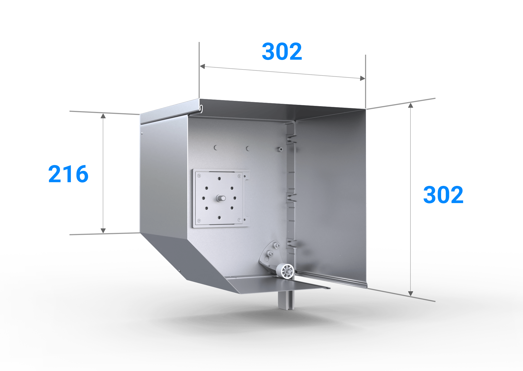 Hoekige kast van aluminium 300 mm voor premium roldeur, technische details