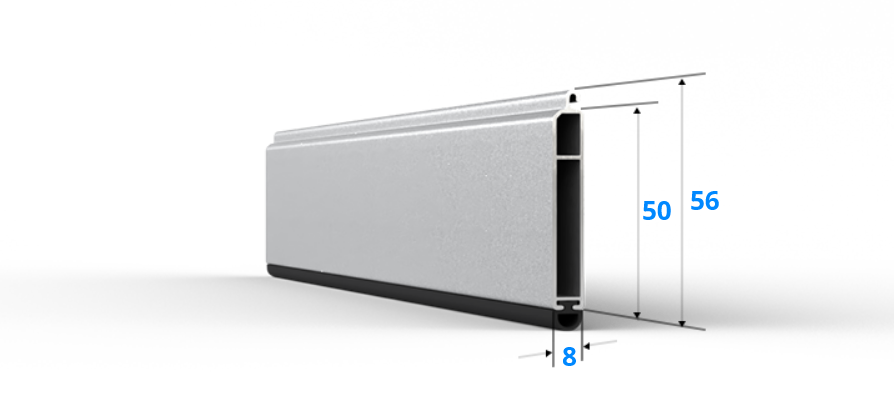 Aluminium onderlat met rubberen afdichting voor rolluik 50/8 mm