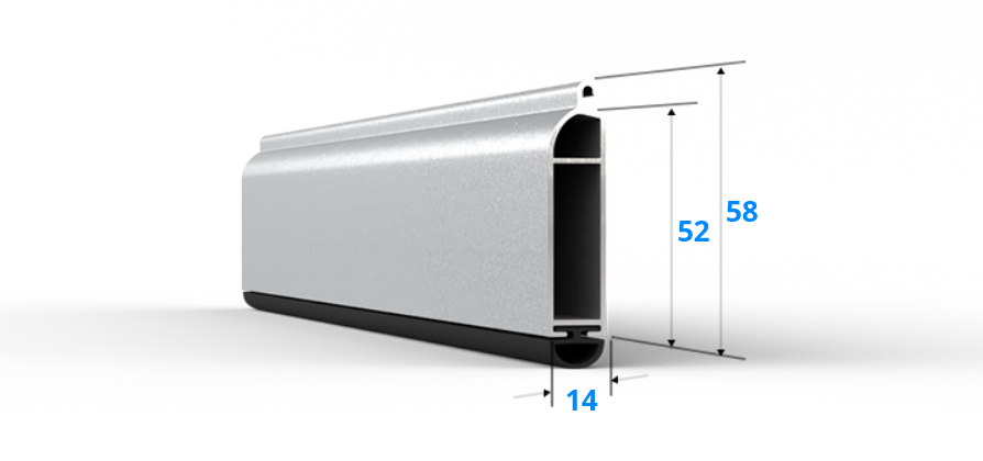 Aluminium onderlat met rubberen afdichting voor rolluik 52/14 mm